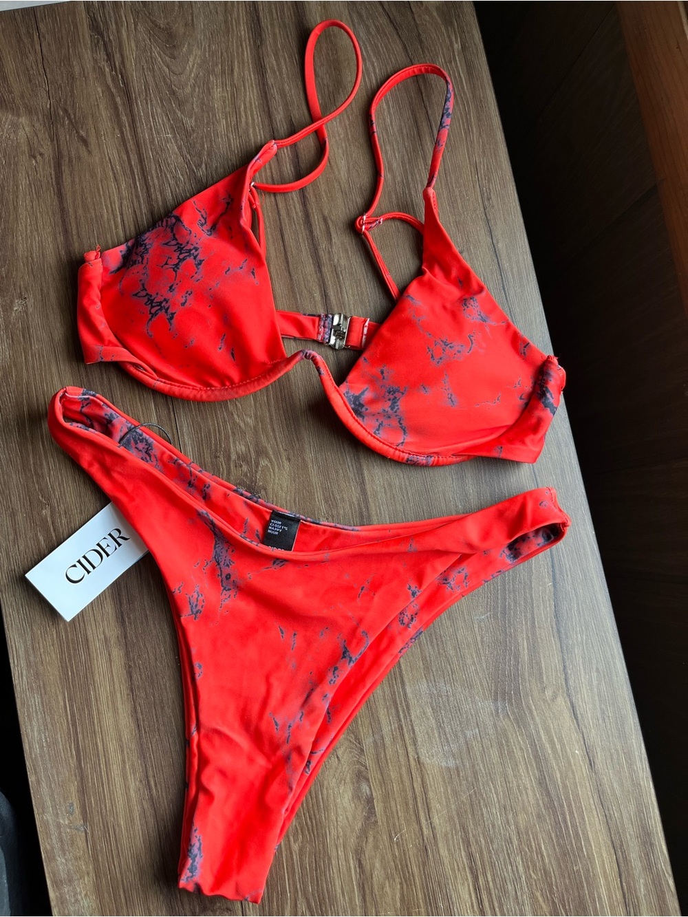 Cider Bold Red Marble-Accent Underwire Bikini
